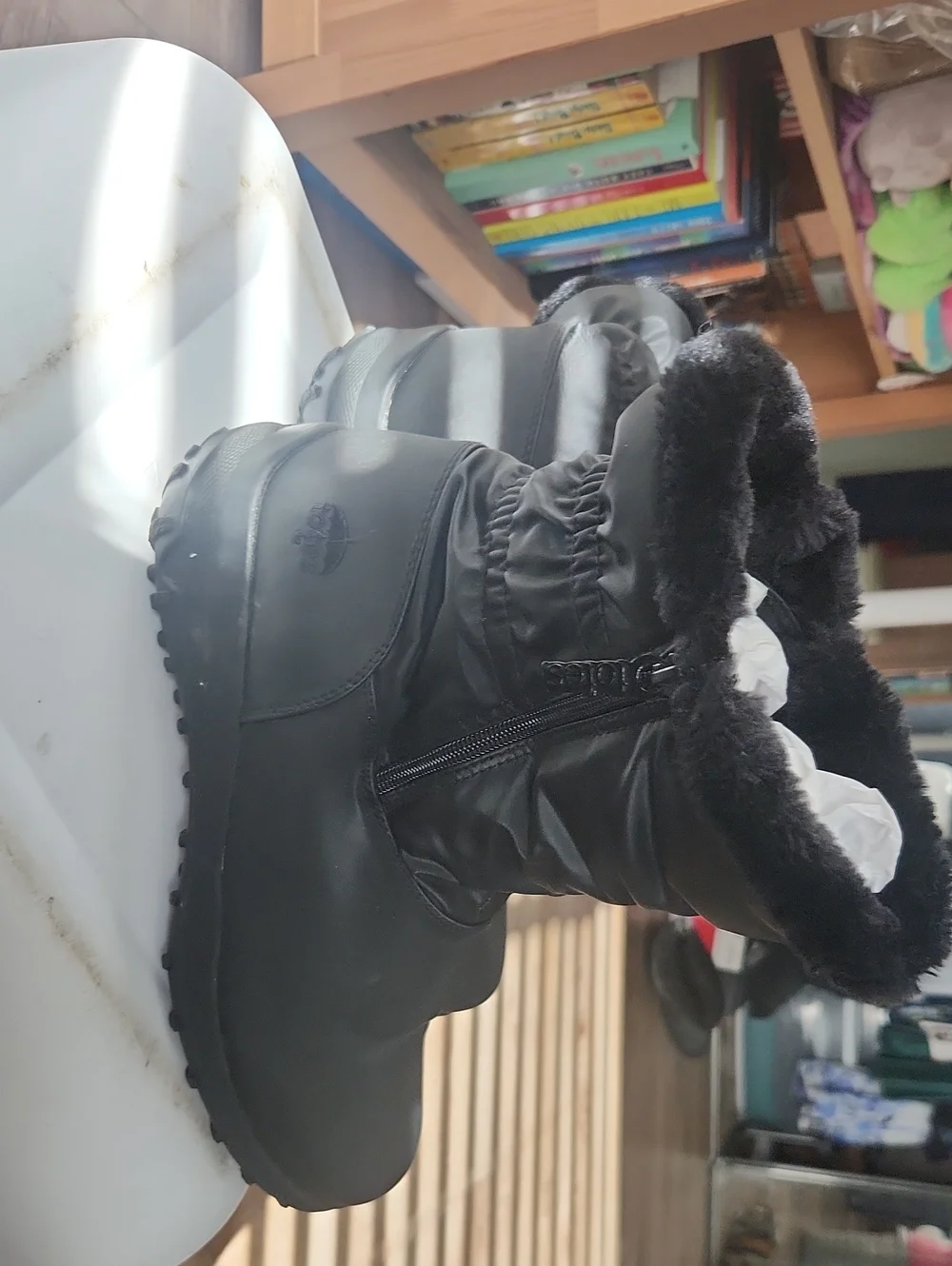 totes Women's Black Faux Fur Winter Zip Boots